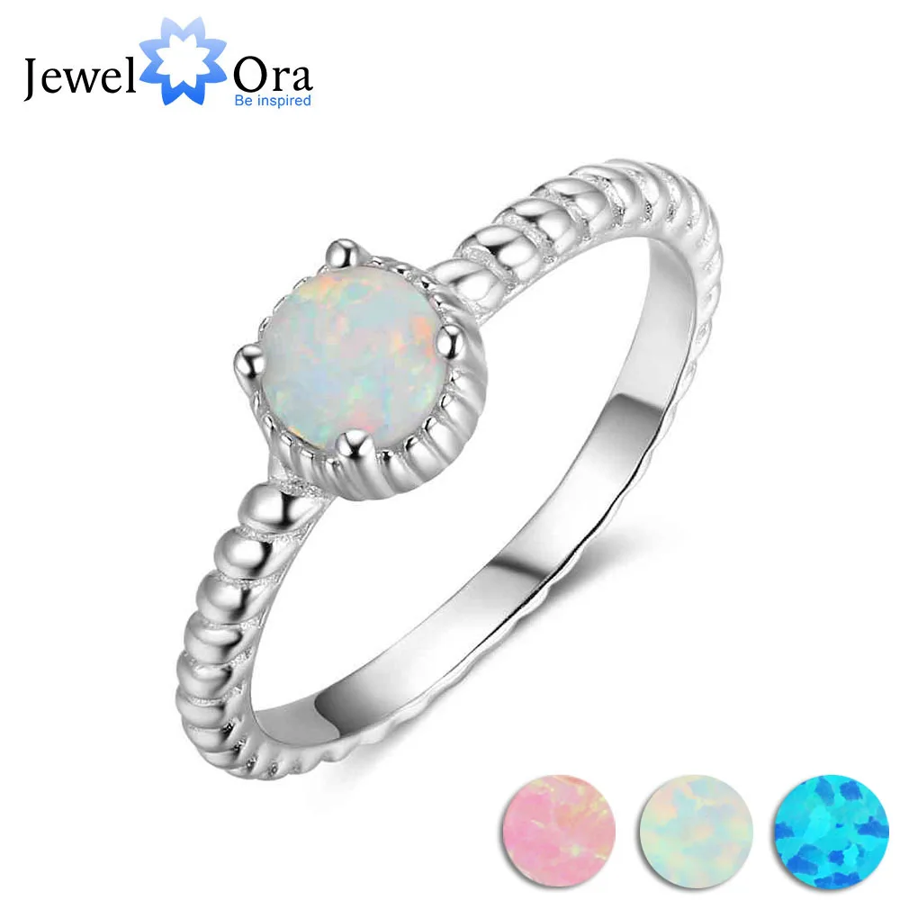 

5mm Milky Round Opal Stone Soild 925 Sterling Silver Ring Elegant Wedding Jewelry Gifts For Women (JewelOra RI103625)