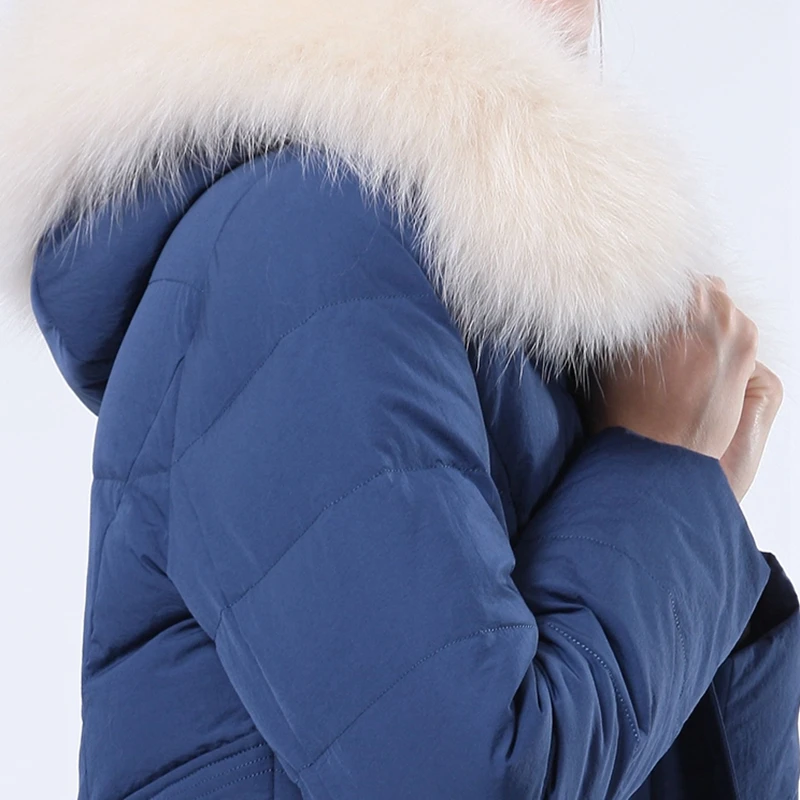 Высокое качество зимний длинный пуховик Для женщин, модная зимняя куртка с капюшоном и меховым воротником, теплый пуховик Для женщин Большие размеры куртка S568