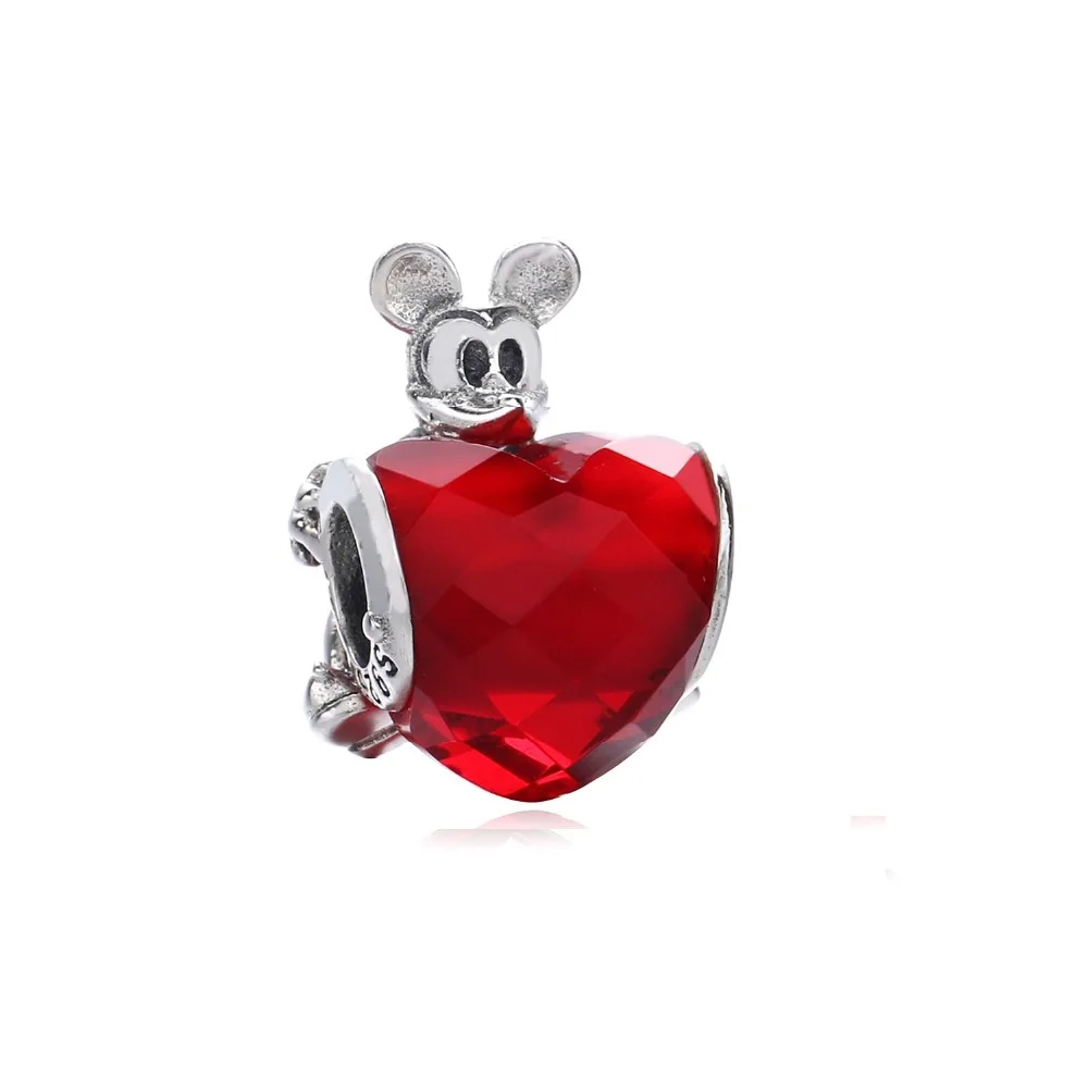 

Fits Pandora Bracelet Bangle Genuine Silver 925 Mickey Love Heart Charm Bead for Women DIY Jewelry Making