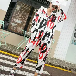 Гонконг уличный стиль Женская мода осень 2018 новые модные большие размеры жира мм Письмо печати с капюшоном комбинезон Женщины