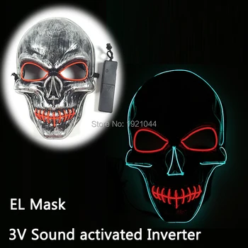 

10 Colors available New Design EL Wire Light Up LED Skull head Mask DC-3V Sound activated Cosplay Halloween Mask