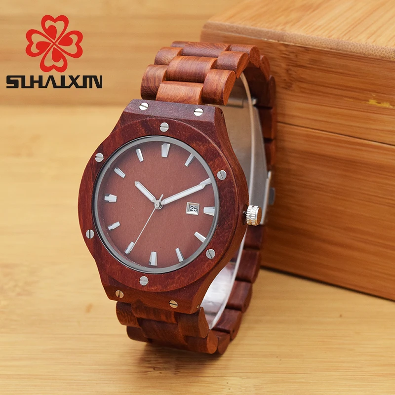 

SIHAIXIN Wooden Mens Watch Top Brand All sandalwood Unique Design Clock Man With Luxury Wood Watches Calendar For Male Relogio