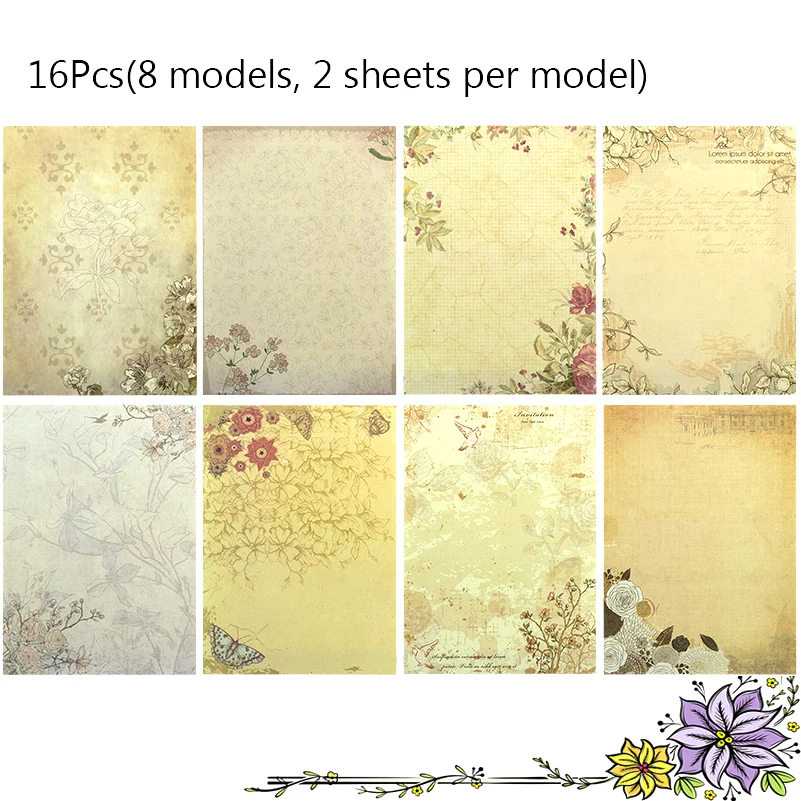 

16Pcs Classic Vintage Europe Design Letter Writing Paper for Drawing Sketch Pads Letter Paper (8 models, 2 sheets per model)