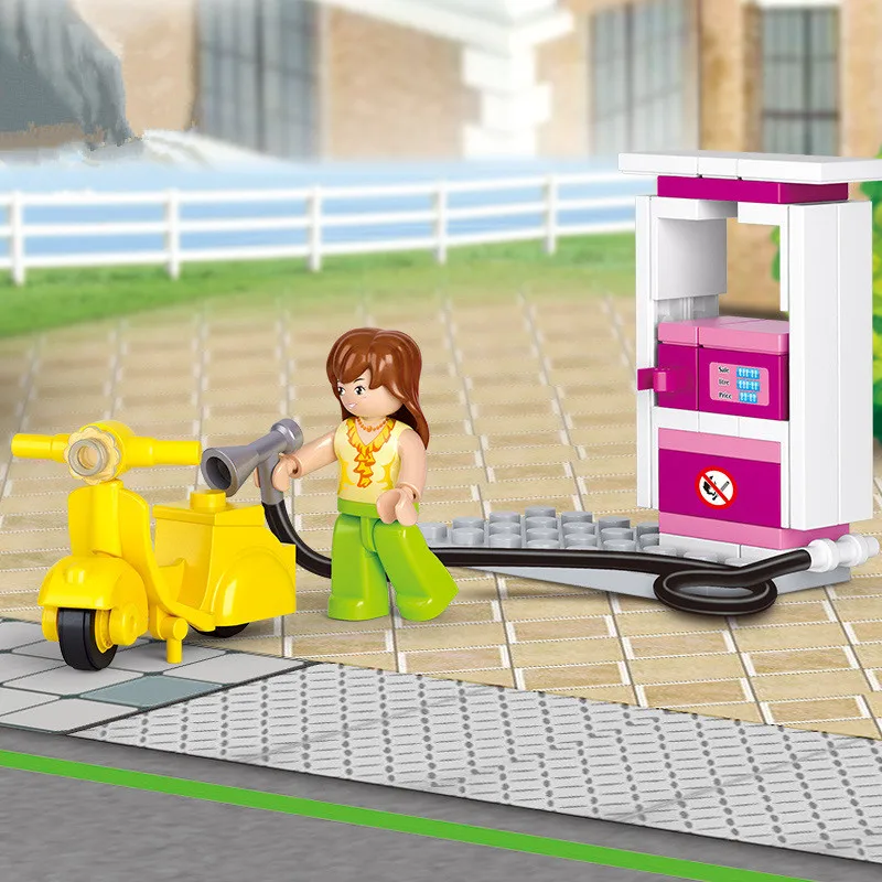 

Block Girl Friends Gas station Model Building Blocks Enlighten DIY Action Figure Educational toys kids gift
