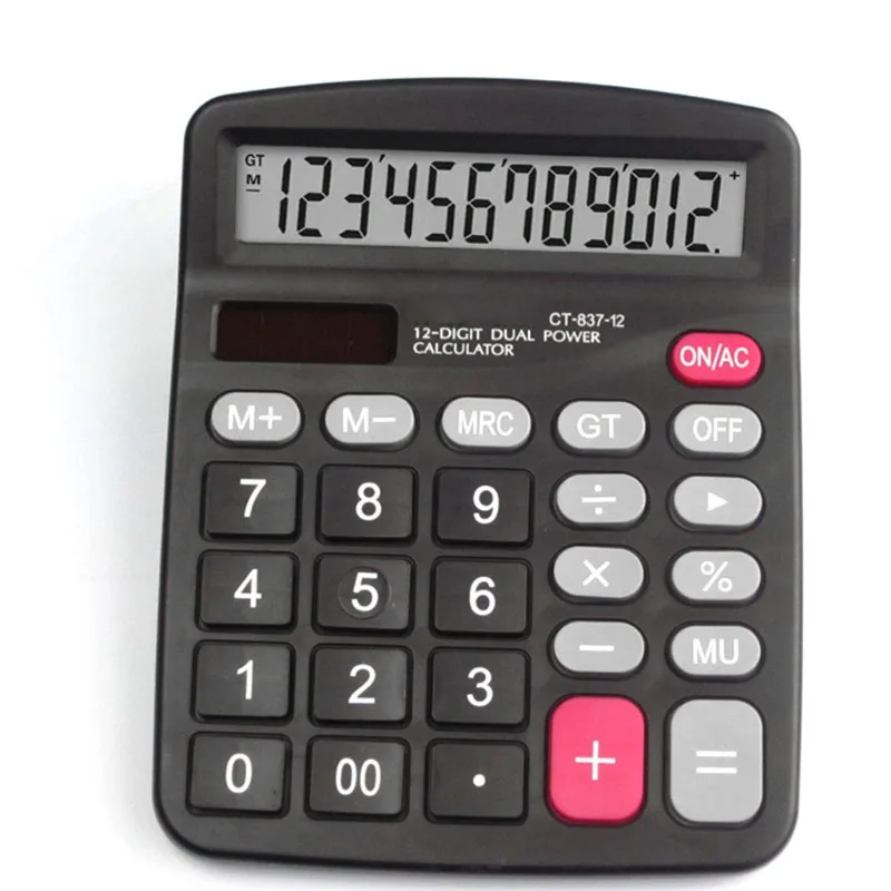 Калькулятор, 12 цифр, большой экран, калькулятор, солнечная батарея, светильник, питание, для офиса, дома, компьютера