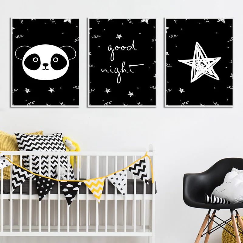 Cartoon-Panda-Canvas-Print-Black-and-White-Wall-Art-Poster-Nursery-Painting-Nordic-Kid-Decoration-Picture (2)