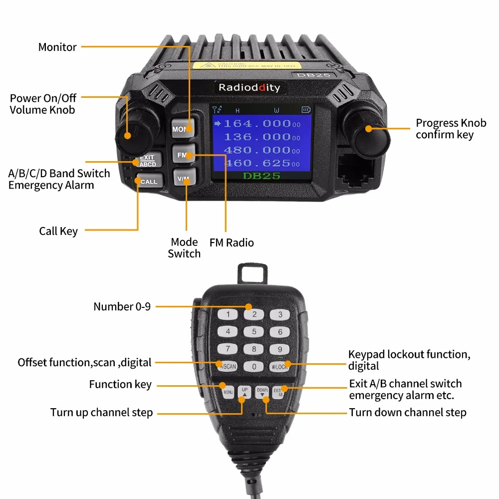 Радио ddity DB25 dual band quad мини мобильные Автовозы УКВ 144/440 МГц 25 Вт/ 10 Вт автомобиль