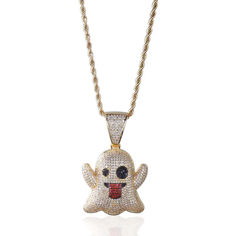 

Gold color hip hop cute expression Micro Pave CZ Pendants Necklaces Men's Women Rope Chain Jewelry Dropshipping APK2271
