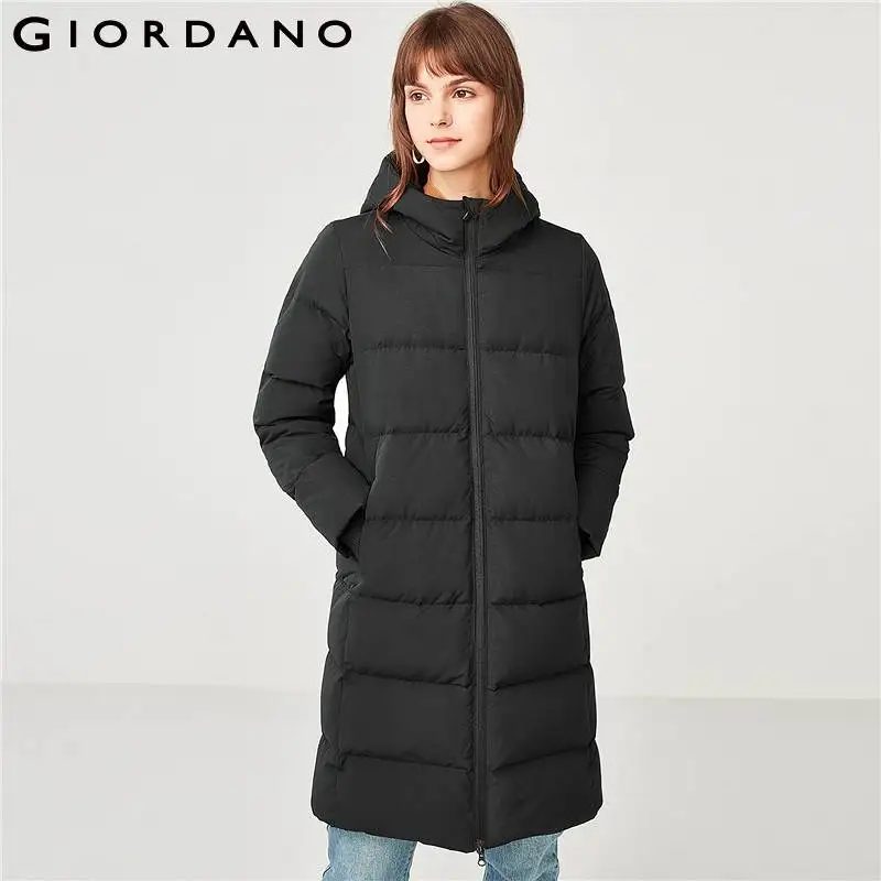 Giordano Women Down Jacket Women Machine Washable Mid long Style Hooded