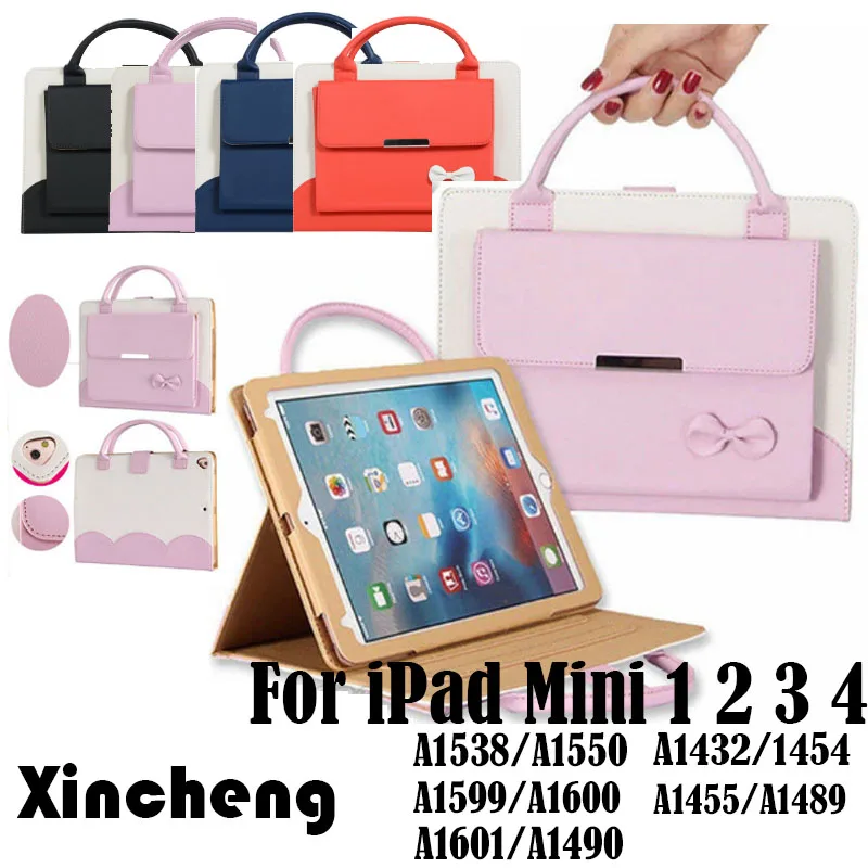 

Fashion Case for Apple iPad Mini 1 2 3 4 7.9 inch Bow Stand Wallet Cover Bags Girl Ladies Handbag PU Leather Protective Case