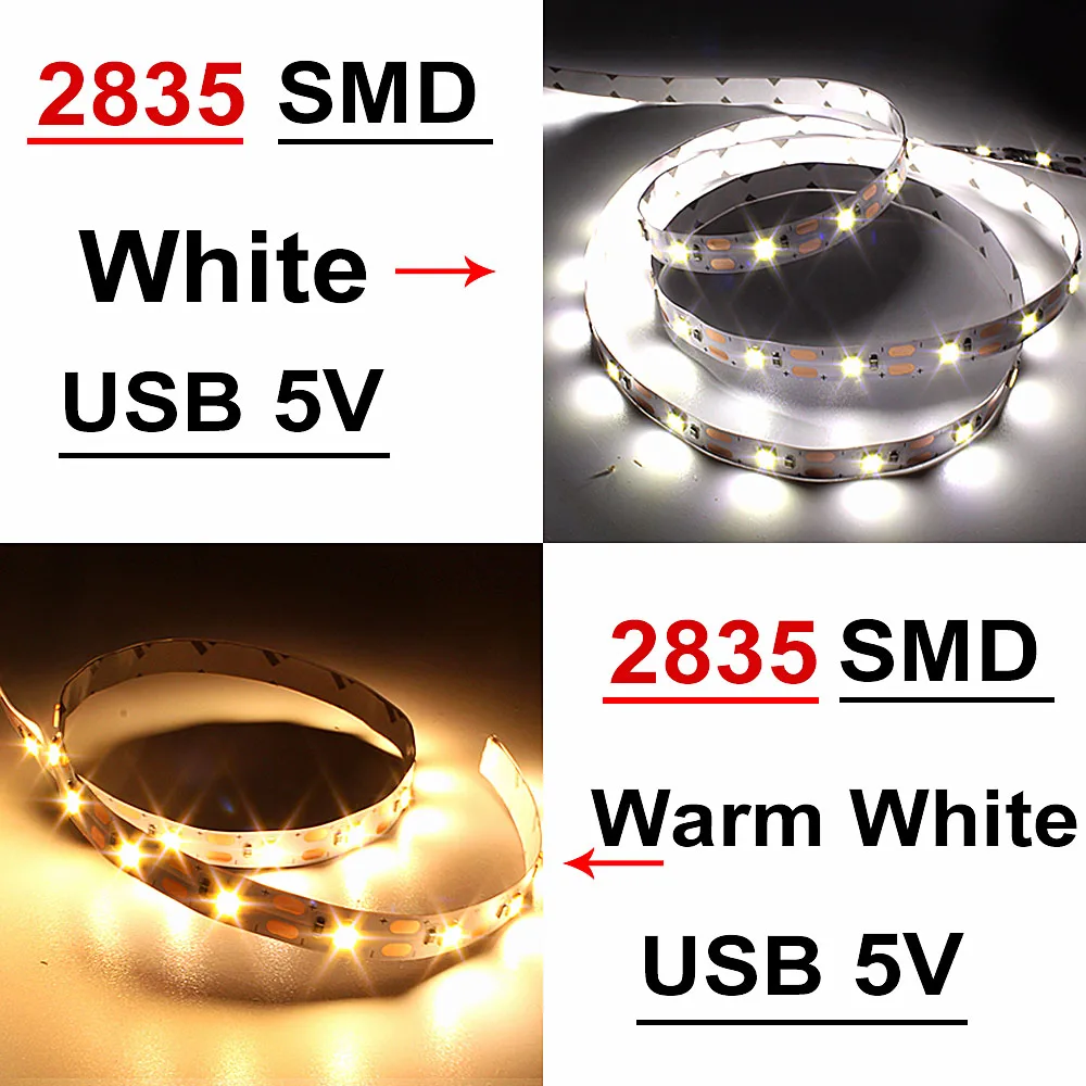 2835 Ribbon RGB USB LED Strip Light 5050 USB Tira LED 5V Flexible Neon RGB Tape Fita Led Lights TV Backlight Background Lighting