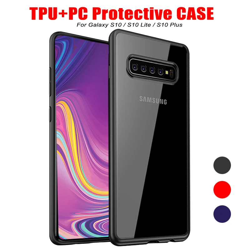 Мягкий чехол из ТПУ с рамкой жесткий прозрачный поликарбоната для Samsung Galaxy S10 Plus