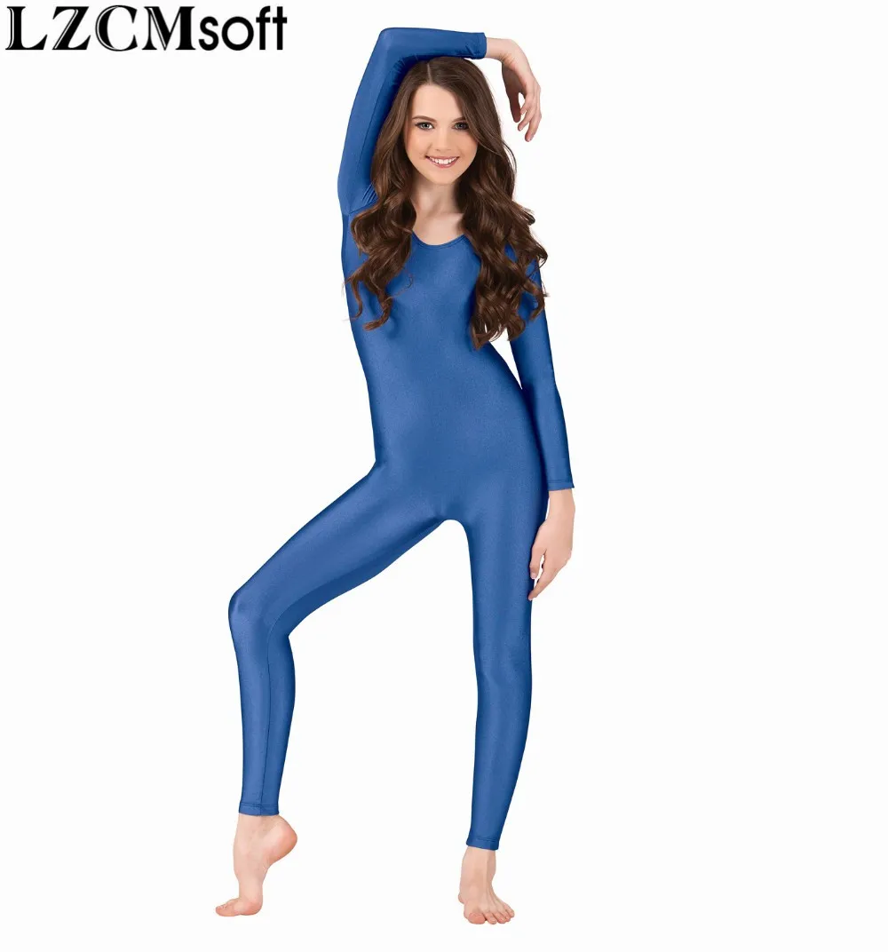 Lzcmsoft Women Royal Blue Full Body Unitards Scoop Neck Long Sleeve ...