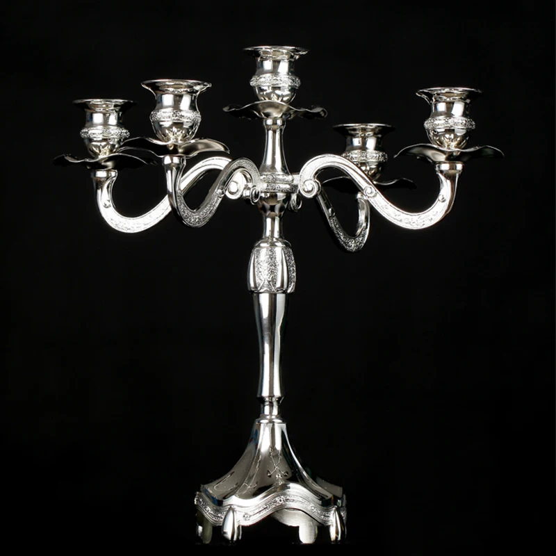 Elegant European Accents Shiny Silver Plating Metal Pillar Candelabra Wedding Centerpiece Chic Decor Candle Holder Elegant European Accents Shiny Silver Plating Metal Pillar Candelabra Wedding Centerpiece Chic Decor Candle Holder