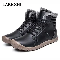 LAKESHI/зимние ботинки, мужские зимние ботильоны, непромокаемые теплые меховые повседневные мужские ботинки, теплая удобная обувь, зимние