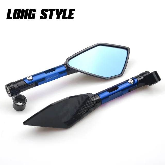 Universal CNC Aluminum Motorcycle Handlebar Rear View Mirrors Blue Anti-glare Mirror for Honda Yamaha Suzuki Scooter ktm Long Blue