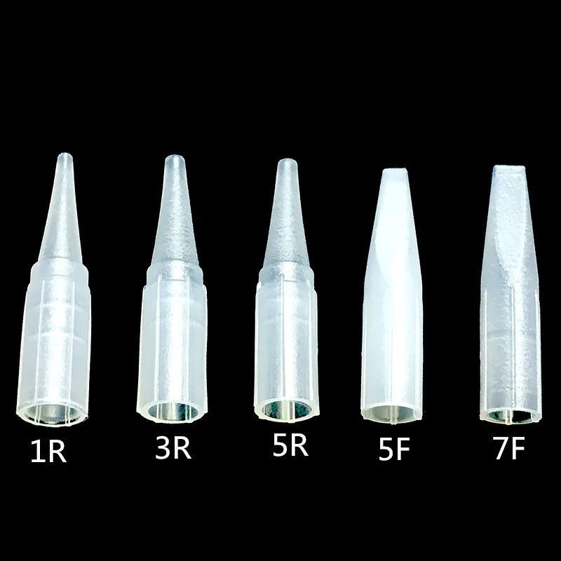 

100Pcs/bag Tattoo Machine Needle Tips 1R 3R 5R 5F 7F Long Nipples Caps For Permanent Makeup Tools By Free Shipping