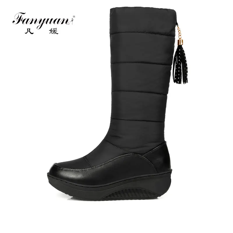 Новые женские зимние теплые сапоги Fanyuan модные до колена на низком каблуке