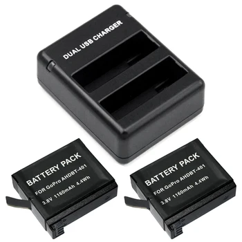 

2x 1160mAh AHDBT-401 battery with Dual USB Charger For Gopro Hero 4 bateria AHDBT 401 Action camera Accessories