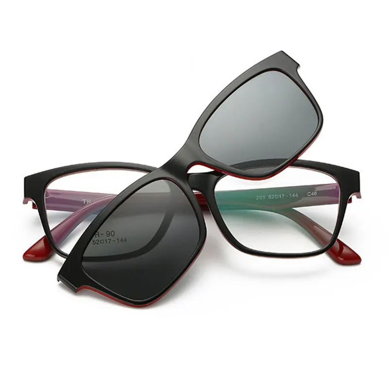 Модные солнцезащитные очки для женщин Clip-on: ультралегкие TR90 оправа для очков с Поляризованные, пристегиваемые солнцезащитные очки-на Защита от солнца для мужчин и женщин - Цвет оправы: C46Gray