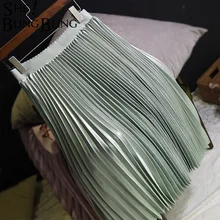 SheBlingBling осень весна Высокая талия металлические юбки для женщин модные женские Свинг повседневные миди черная плиссированная юбка