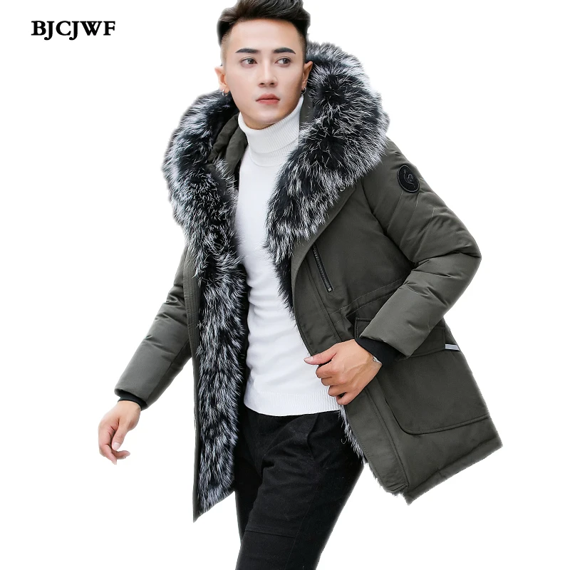 BJCJWF 2018 Winter down jacket Men Top Quality Raccoon collar Hooded white duck down coat Thicken Velvet warm Parka Overcoat Men BJCJWF 2018 Winter down jacket Men Top Quality Raccoon collar Hooded white duck down coat Thicken Velvet warm Parka Overcoat Men