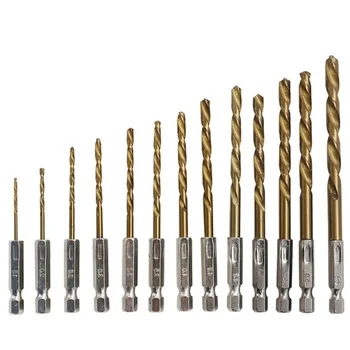 

High Speed Steel Titanium Coated Drill Bit Set Hex Shank 1.5-6.5mm Wood Plastic Tool Set