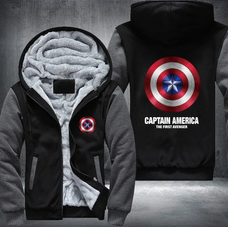 

Winter Jackets and Coats Captain America hoodie Agents of SHIELD Hooded Fashion Thick Zipper Men cardigan Sweatshirts USA Size