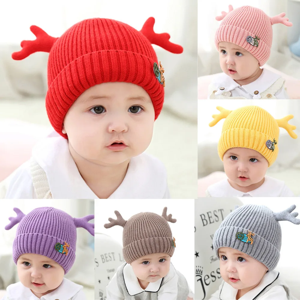 Милая детская зимняя шапка для новорожденных, Рождественская шляпа оленя для новорожденных мальчиков и девочек, зимняя теплая вязанная шапочка, шапка MJ1024