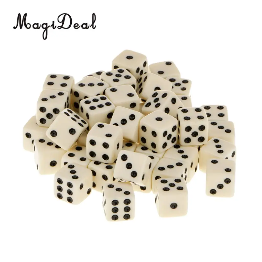 MagiDeal 12mm 50Pcs/Set Acrylic Six Sided Spot Dice for Table Game Party Games Dice Toys Gift 6Colors