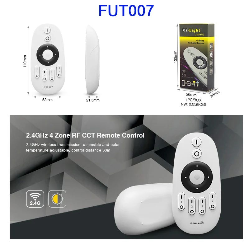 FUT007 MiBOXER 2,4G RF беспроводной пульт дистанционного управления; Одноцветный/CCT/RGB/RGBW/RGB+ CCT контроллер Диммер светодиодной ленты; WiFi iBox умный светильник iBox1/iBox2 - Цвет: FUT007