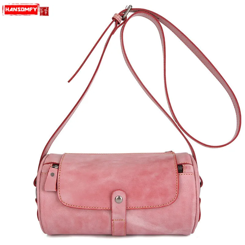 

HANSOMFY Retro fashion Genuine leather Women handbags style fan wax leather female shoulder Messenger bag ladies crossbody bags