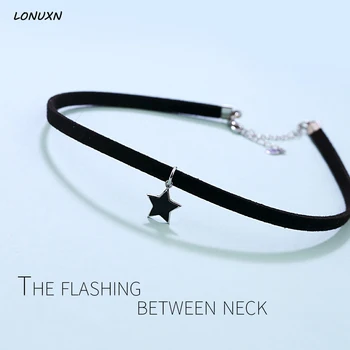 

925 silver collar PENTAGRAM Chokers Neck straps short stars Necklaces For Women Geometric Pendant female simple clavicle