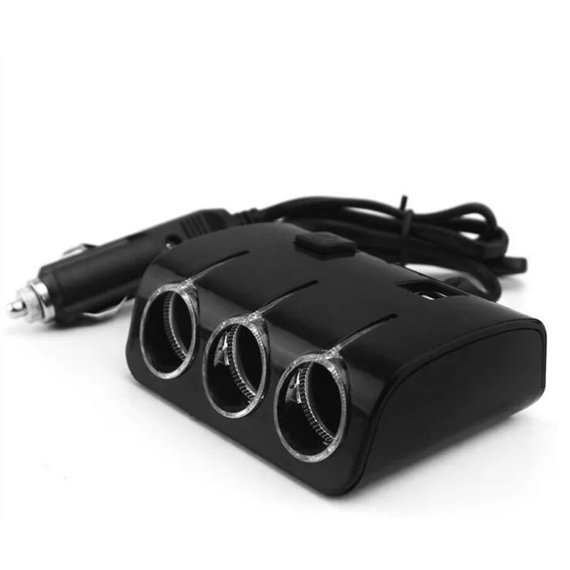 Onever разветвитель автомобильного прикуривателя концентратор с двумя usb-портами зарядное устройство 12 в автомобильный прикуриватель с тремя гнездами автомобильное зарядное устройство с переключателем - Название цвета: black