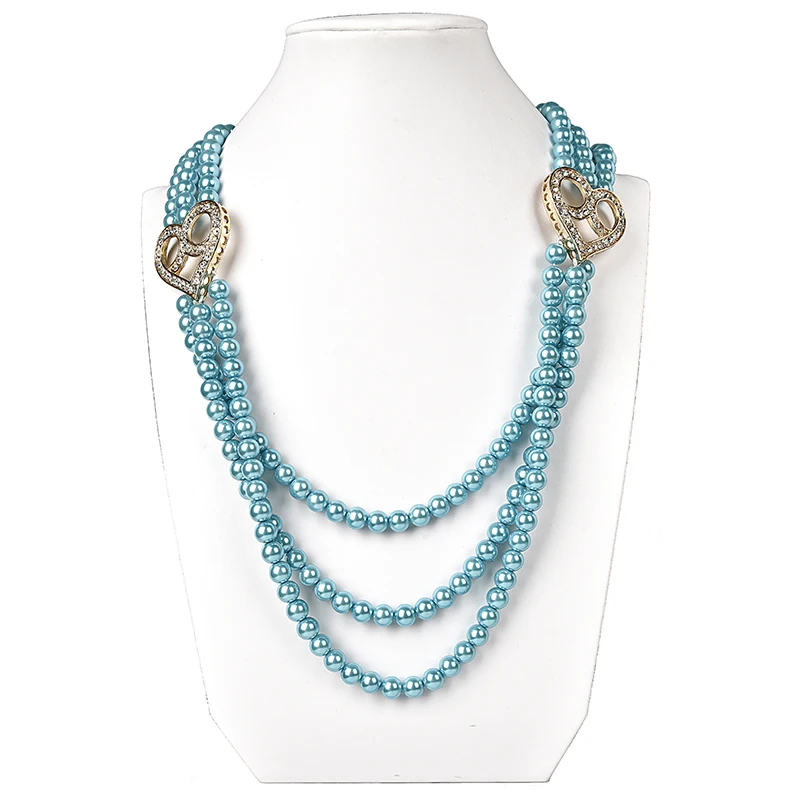 

Light Blue Round Imitation Pearls 8mm Making Design DIY Three rows Necklace 28-32inch Suitable For Traveling on the Beach H157