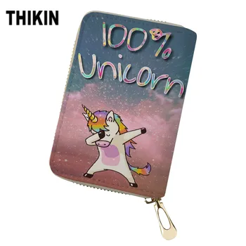

THIKIN Cartoon 100% Unicorn Colorful Pattern Card Holder for Women Custom Your Image Cards Box PU Leather Passport ID Case Bag