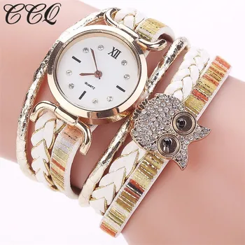 

CCQ Brand Women Leather Owl Wristwatches Casual Vintage Handmade Braided Ladies Quartz Watch Bracelet Clock 2017 Hot