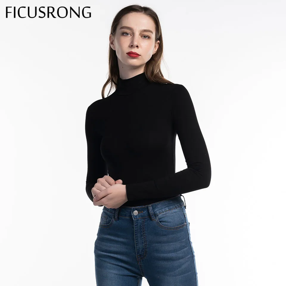Женское облегающее боди с длинным рукавом FICUSRONG однотонное хлопковое черного и