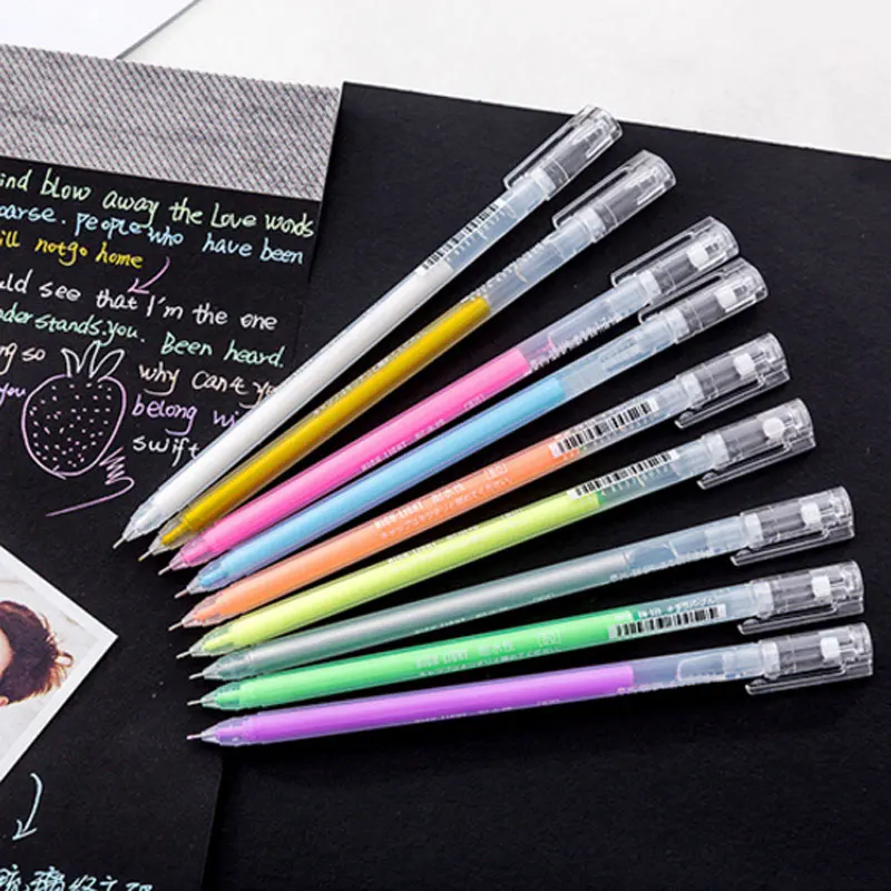 

9Pcs/set White Ink Color Gel Pen Stationery Office Learning Cute 0.6mm Photo Album Scrapbooking Pen Unisex Pen Gift for Kids