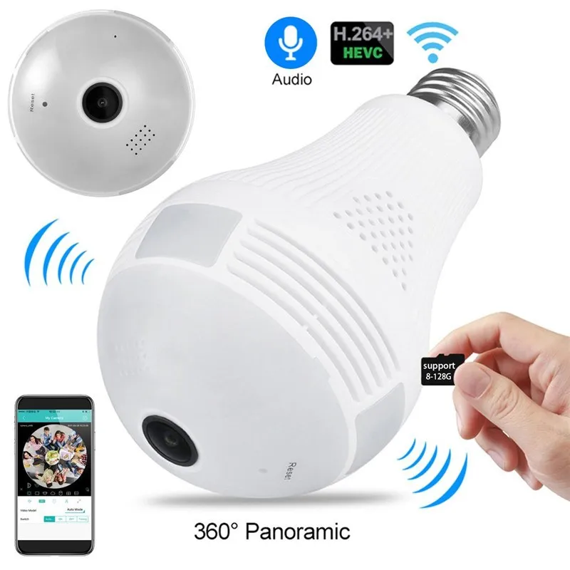 melhor Lâmpada Wi fi Câmera Com Áudio 1080 P HD 360 Graus Interior olho de peixe Câmera de Visão Noturna Sem Fio Em Casa de Apoio 128 GB Para O telefone PC
