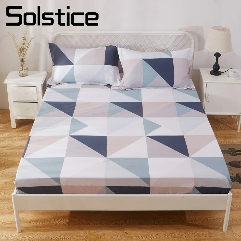 

Solstice Home Textile Bedding Mattress Cover 100% Cotton Triangle Pattern Fitted Bed Sheet 180*200*25cm Twin Full For Boys Girls