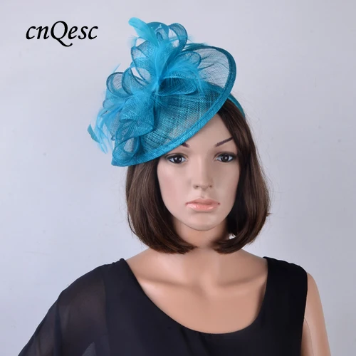 TEAL BLUE Темно синие Горячие головной убор Sinamay шляпа для свадьбы, Кентукки Дерби, Ascot рас, Мельбурн Кубок, церкви - Цвет: TEAL BLUE