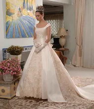 Free Shipping Expensive Ball Gown Puffy Long Train Cathedral Train Wedding Dresses With Appliques CMY004
