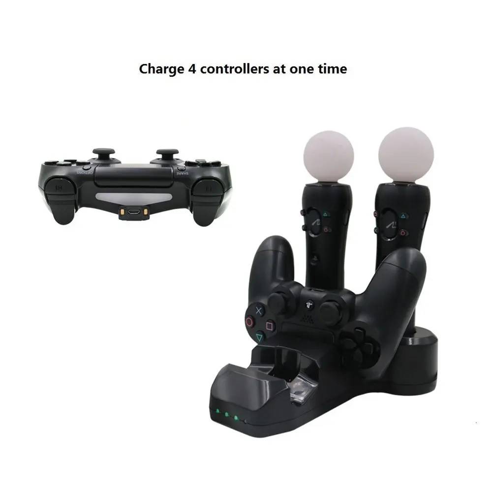 For PS4 Playstation 4 VR PSVR Move 4 in 1 Controller Charger Dock Station Stand Cradle Holder