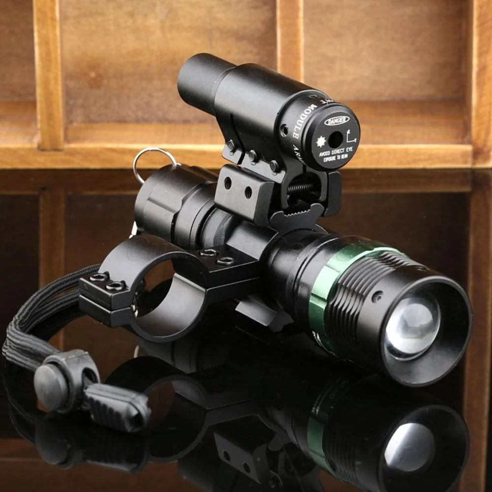 

Adjustable Zoom CREE LED Flashlight Torch & Red Dot Laser Sight Scope Mount Ring Fot Hunting