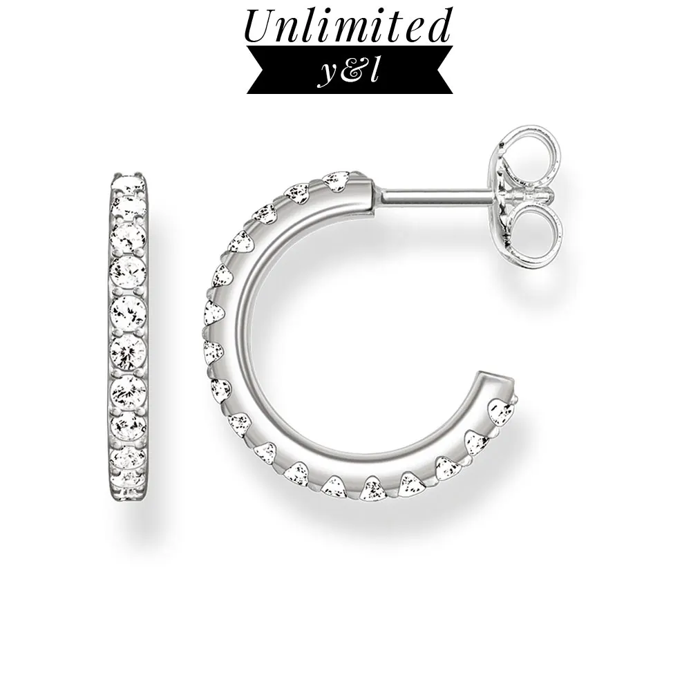 

Creole White CZ Hoop Earring Silver Fashion Good Jewelry Gift for Women Zircon Round Semicircle Earrings