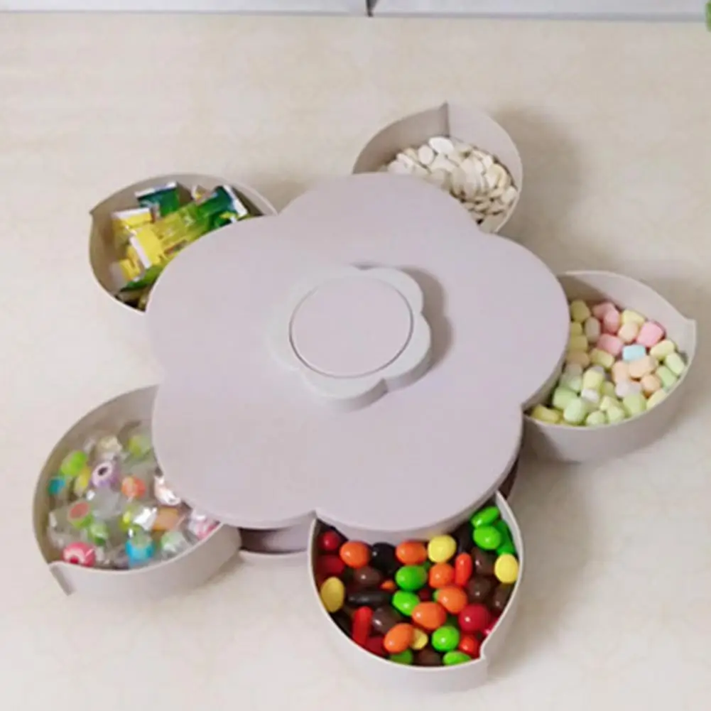 

5-Drawer Dried Fruit Nuts Sweets Snack Tray Holder Flower Shape Rotary Candy Box Useful
