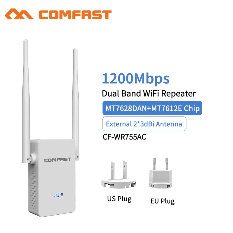 

1200Mbps Wireless WiFi Repeater Signal Amplifier 802.11AC Dual band 5G Home Wifi Booster 2*3dbi Antenna Wireless WiFi Extender