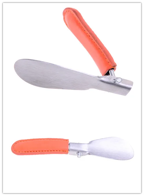 1pc Folding Shoehorn Brace Portable Metal Durable Shoe Horns With Stainless Steel Faux Leather Support
