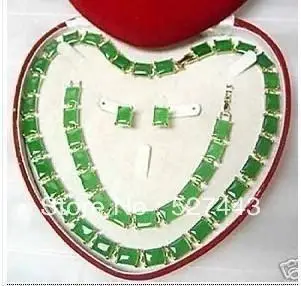 

Hot selling@> Wholesale Jewellery green Natural stone necklace bracelet earring set jewelry -Bride jewelry free shipping